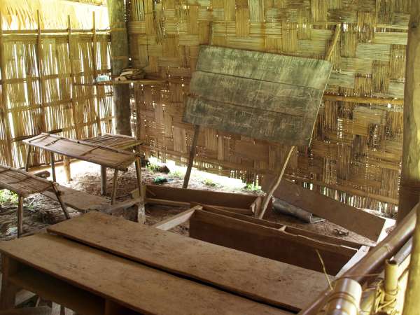 Inside the primary school at Mrka Tồồl. Light timber and bamboo materials allow quick and costless construction, and are fully biodegradable.